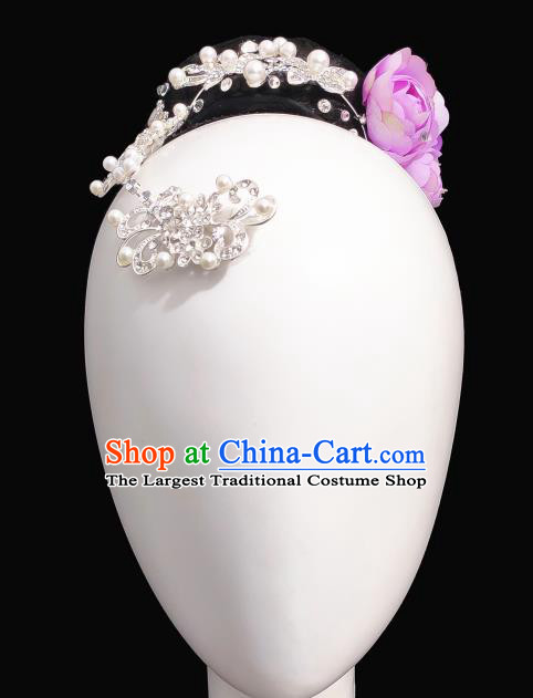 Traditional China Classical Dance Headwear Handmade Stage Show Hair Accessories Wig Chignon