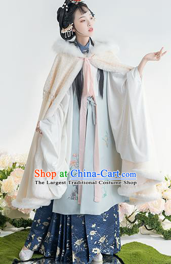 China Ancient Patrician Female Embroidered Hanfu Cloak Traditional Ming Dynasty Nobility Lady Historical Clothing