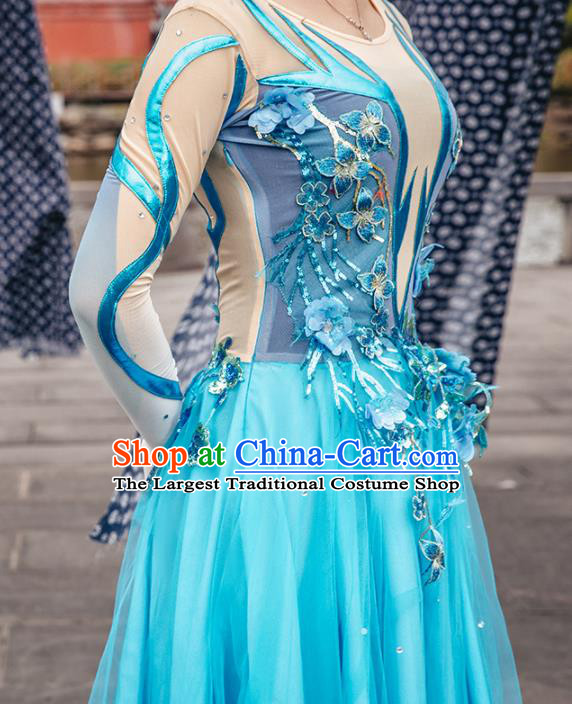 Traditional China Opening Dance Stage Show Costumes Classical Dance Clothing Umbrella Dance Blue Dress