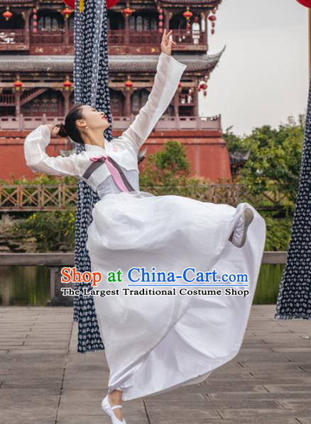 Chinese Classical Dance Stage Performance Clothing Traditional Korean Nationality Dance White Dress Complete Set