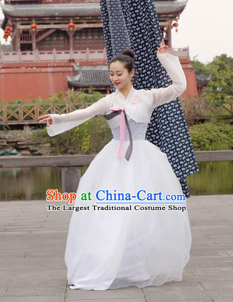 Chinese Classical Dance Stage Performance Clothing Traditional Korean Nationality Dance White Dress Complete Set