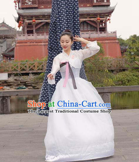 Chinese Classical Dance Stage Performance Clothing Traditional Korean Nationality Dance White Dress Complete Set