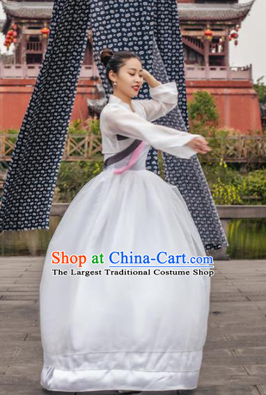 Chinese Classical Dance Stage Performance Clothing Traditional Korean Nationality Dance White Dress Complete Set