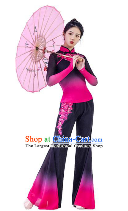 Traditional China Folk Dance Rosy Outfits Stage Show Costumes Fan Dance Clothing