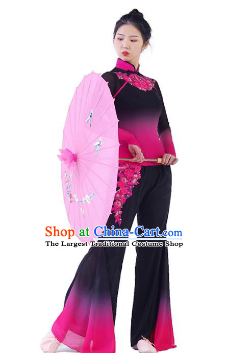 Traditional China Folk Dance Rosy Outfits Stage Show Costumes Fan Dance Clothing