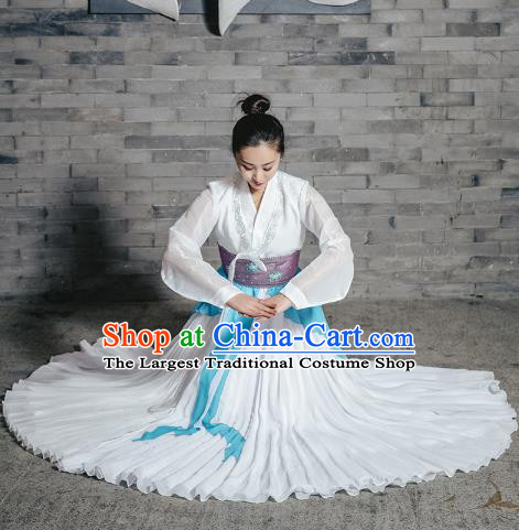 Chinese Traditional Korean Nationality Dance White Dress Classical Dance Stage Performance Clothing