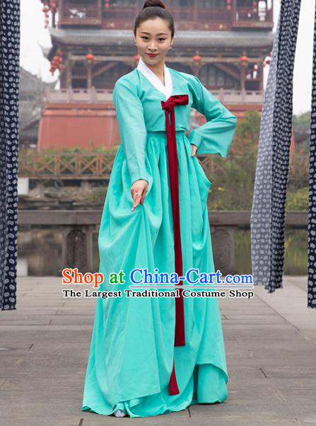 Traditional Chinese Classical Dance Stage Performance Clothing Korean Nationality Folk Dance Blue Dress