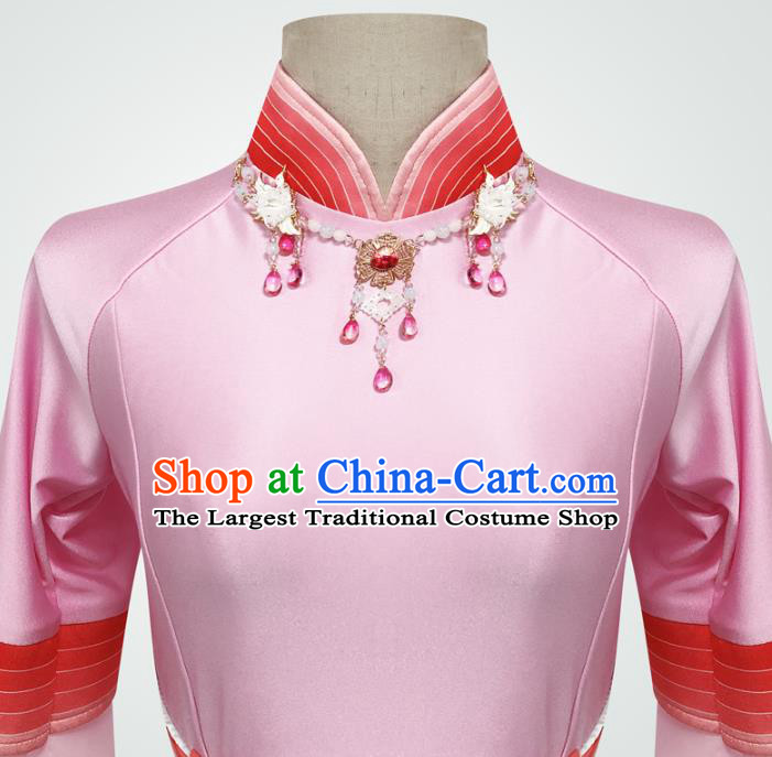 Traditional China Fan Dance Stage Show Costume Classical Dance Pink Dress