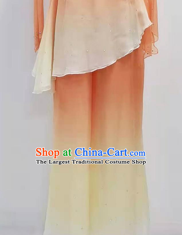 China Traditional Folk Dance Clothing Women Fan Dance Orange Blouse and Pants Outfits