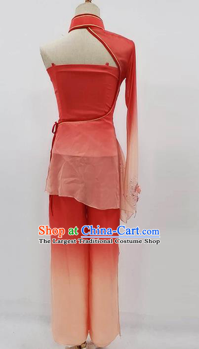 China Traditional Umbrella Dance Clothing Women Yangko Dance Blouse and Pants Fan Dance Red Outfits