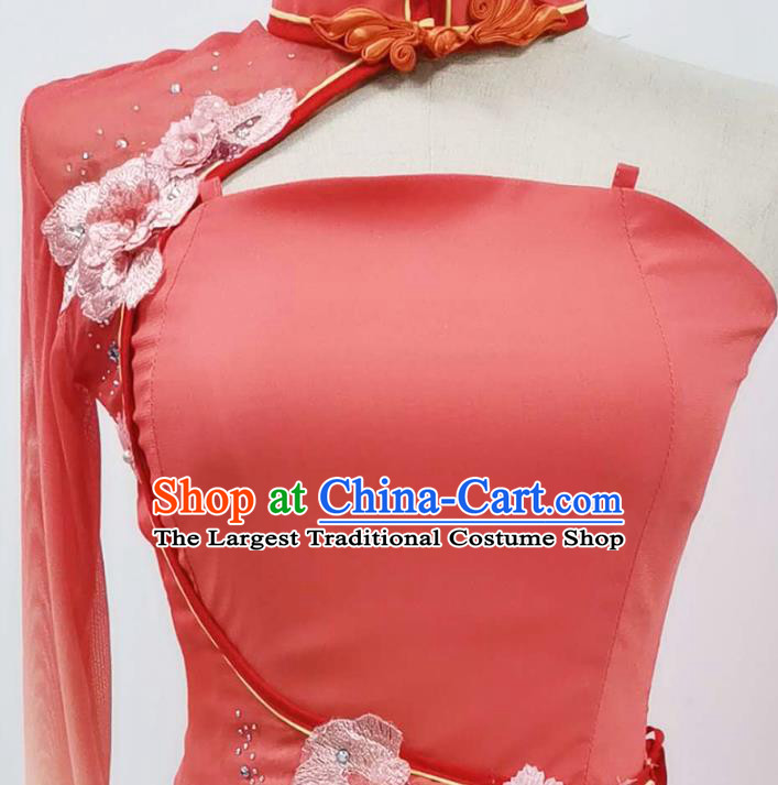 China Traditional Umbrella Dance Clothing Women Yangko Dance Blouse and Pants Fan Dance Red Outfits