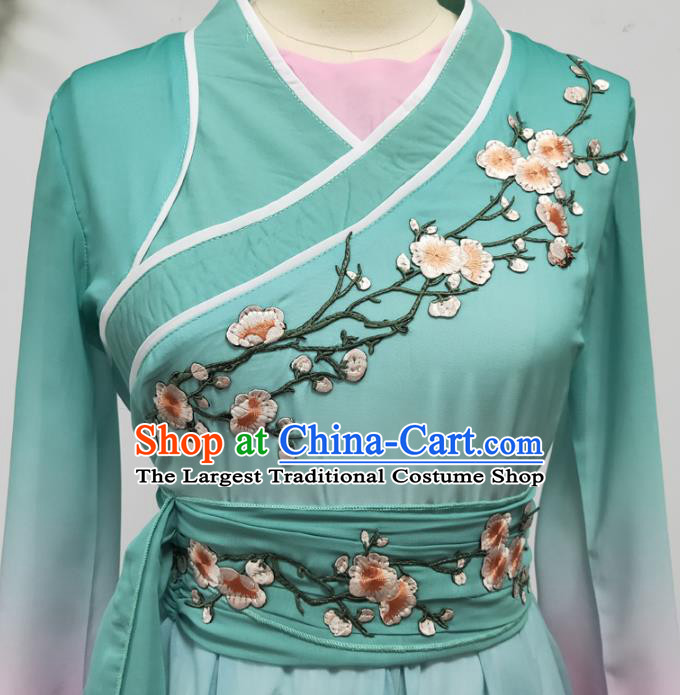 Traditional China Fan Dance Stage Performance Costume Classical Dance Light Blue Dress
