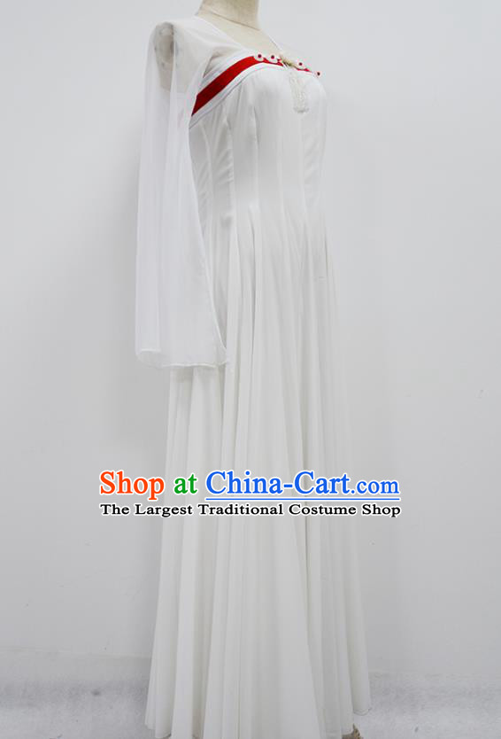 Traditional China Classical Dance White Dress Tang Dynasty Dance Stage Show Costume