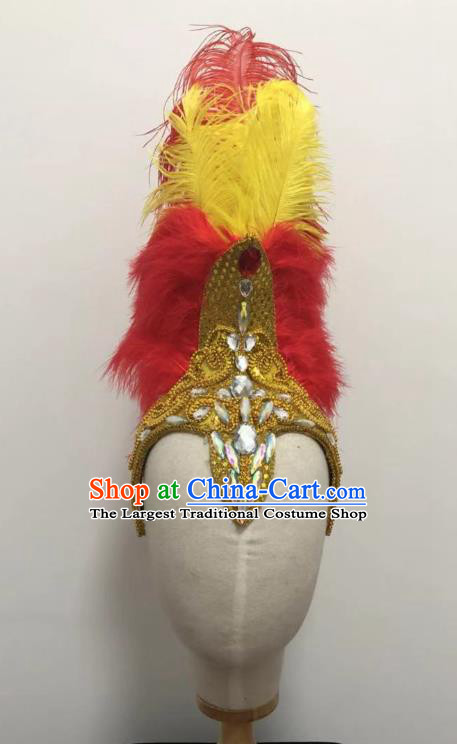 China Traditional Drum Dance Headwear Women Folk Dance Feather Hat