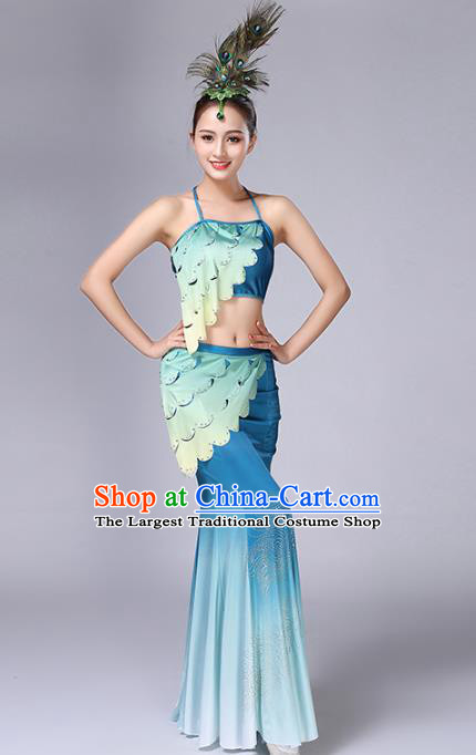 China Traditional Ethnic Peacock Dance Stage Performance Clothing Dai Nationality Mermaid Dress Outfits