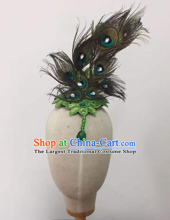 China Dai Nationality Dance Feather Headwear Traditional Peacock Dance Stage Performance Headwear