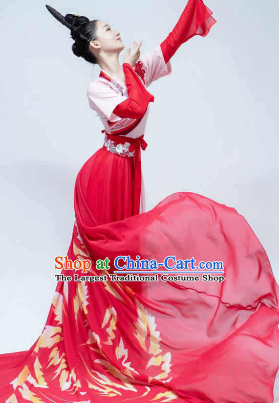Traditional China Court Dance Stage Performance Costume Classical Dance Red Hanfu Dress