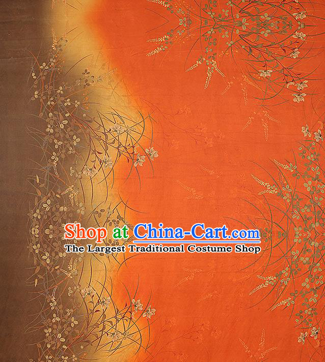 Chinese Royal Campanula Pattern Brocade Cloth Drapery Traditional Cheongsam Silk Fabric Orange Gambiered Guangdong Gauze