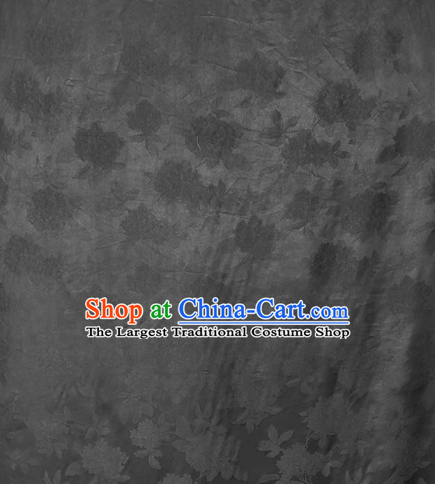 Chinese Royal Peony Pattern Black Gambiered Guangdong Gauze Brocade Cloth Drapery Traditional Cheongsam Jacquard Silk Fabric