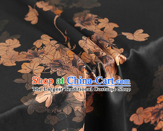 Chinese Black Brocade Cloth Drapery Traditional Cheongsam Silk Fabric Royal Golden Leaf Pattern Gambiered Guangdong Gauze