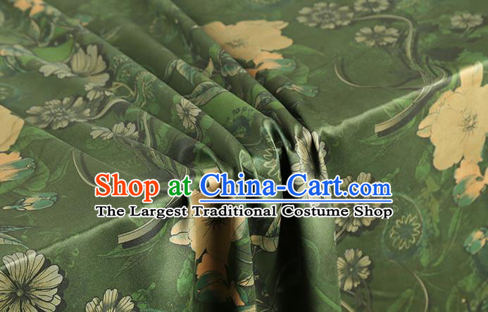 Chinese Traditional Cheongsam Silk Fabric Royal Flowers Pattern Gambiered Guangdong Gauze Green Brocade Cloth Drapery