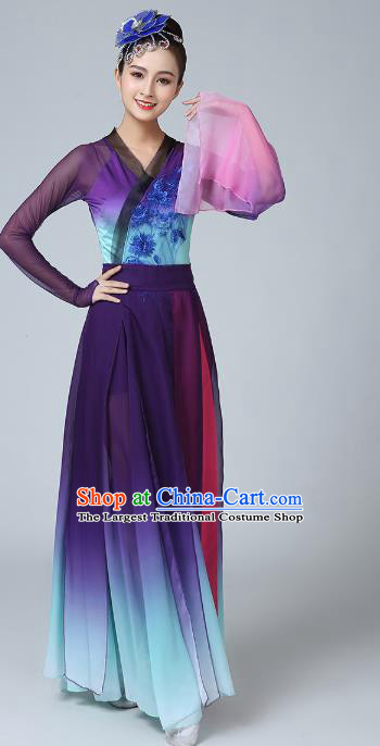 China Classical Dance Clothing Traditional Stage Performance Costume Umbrella Dance Purple Dress Outfits