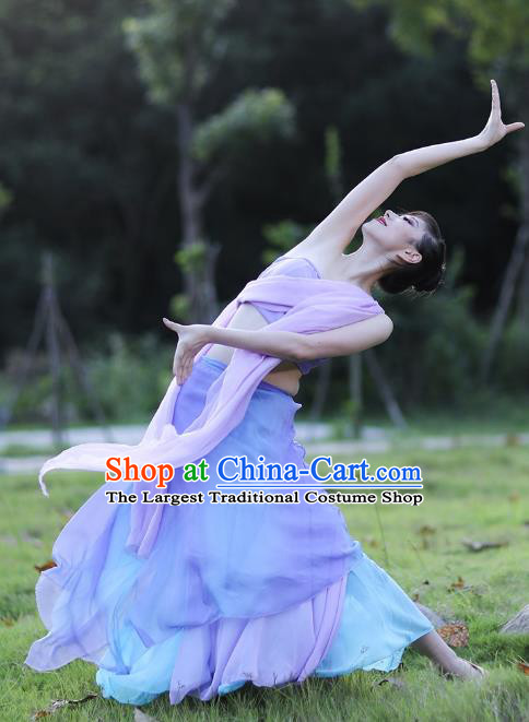 China Traditional Ethnic Stage Performance Peacock Dance Clothing Dai Nationality Dance Lilac Dress Outfits