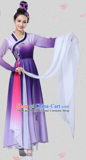 China Classical Dance Group Dance Clothing Traditional Stage Performance Costume Umbrella Dance Purple Dress