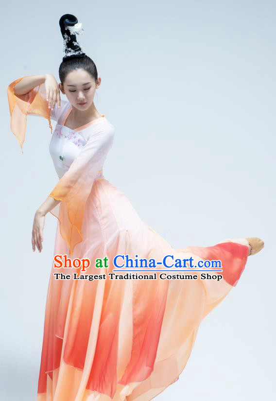 China Classical Dance Stage Performance Orange Hanfu Dress Traditional Han Dynasty Court Dance Costume
