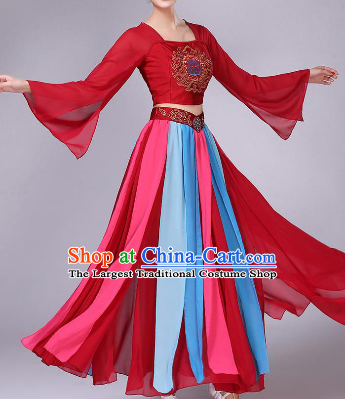 China Traditional Stage Performance Costume Classical Dance Red Blouse and Skirt Outfits