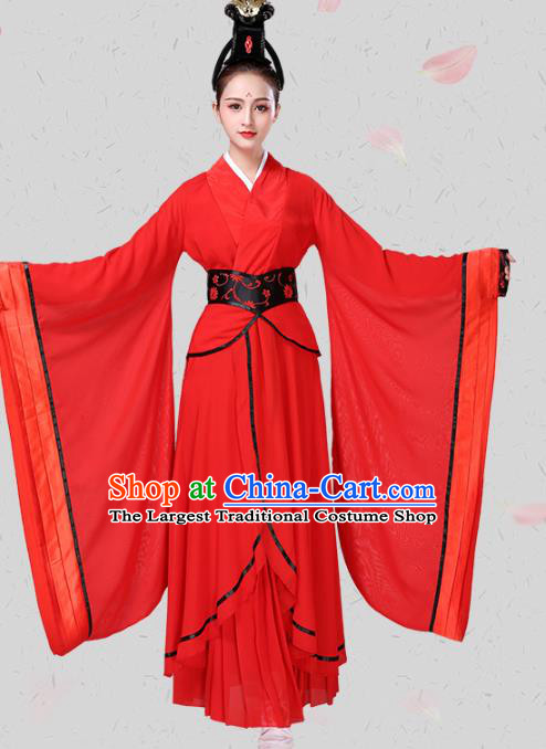 China Traditional Han Dynasty Court Dance Costume Classical Dance Stage Performance Red Hanfu Dress