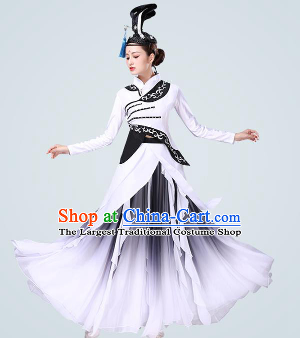 China Traditional Female Group Dance Costume Classical Dance Stage Performance White Dress