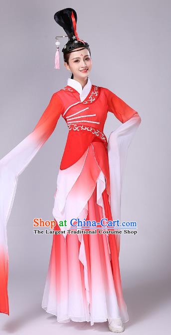 China Traditional Stage Performance Group Dance Costume Classical Dance Red Water Sleeve Dress