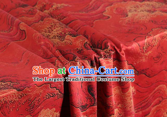 Chinese Red Brocade Cloth Drapery Gambiered Guangdong Gauze Traditional Cheongsam Royal Wave Pattern Silk Fabric