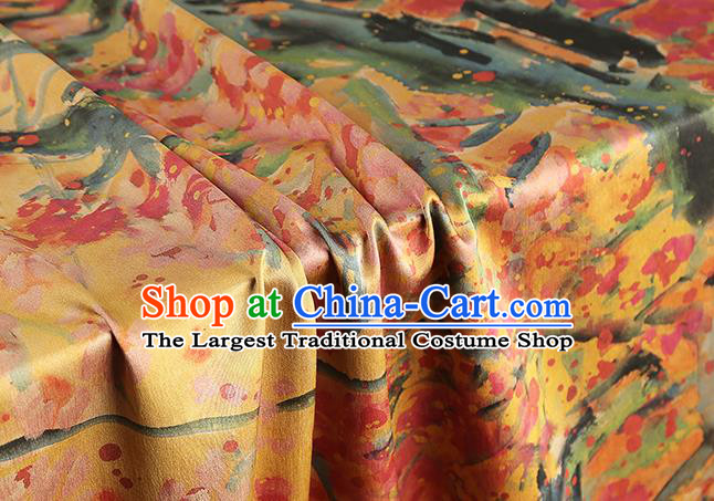 Chinese Printing Peach Blossom Brocade Cloth Drapery Traditional Cheongsam Royal Pattern Yellow Silk Fabric Gambiered Guangdong Gauze