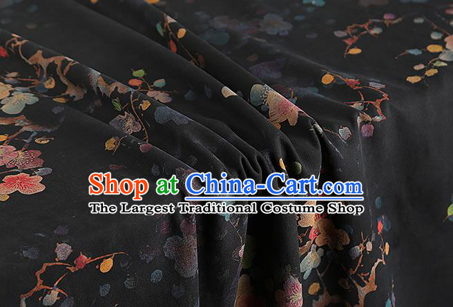 Chinese Traditional Cheongsam Black Silk Fabric Classical Plum Blossom Pattern Gambiered Guangdong Gauze Drapery Brocade Cloth