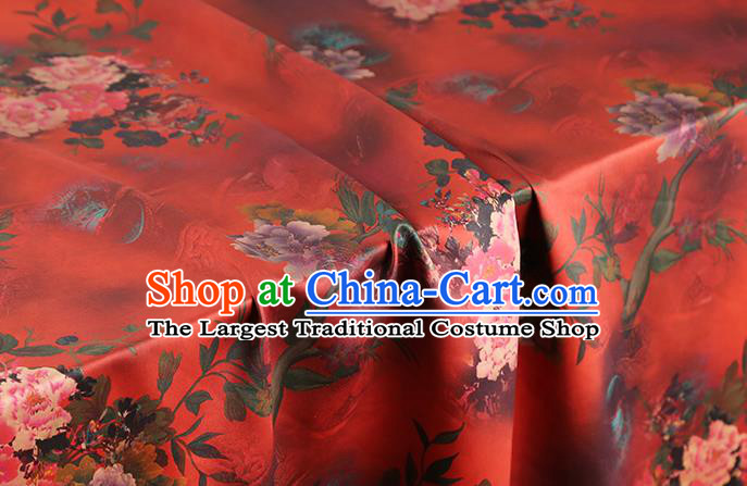 Chinese Classical Flowers Pattern Gambiered Guangdong Gauze Red Brocade Cloth Drapery Traditional Cheongsam Silk Fabric