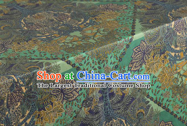 Chinese Classical Flowers Pattern Gambiered Guangdong Gauze Drapery Cheongsam Silk Fabric Traditional Green Brocade Cloth