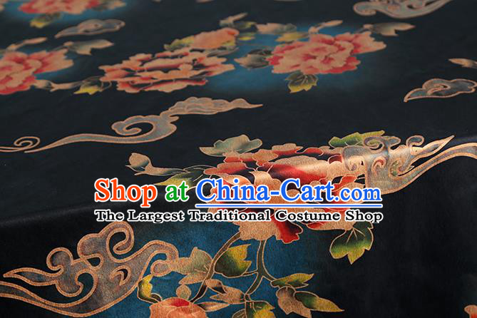 Chinese Traditional Gambiered Guangdong Gauze Cheongsam Silk Drapery Classical Peony Pattern Black Brocade Fabric