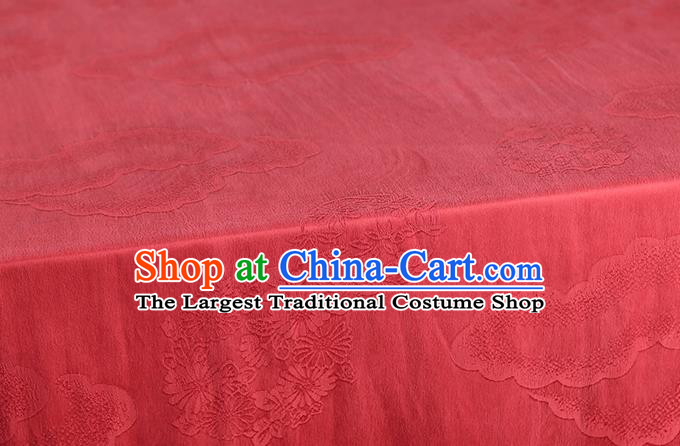 Chinese Traditional Jacquard Red Gambiered Guangdong Gauze Cheongsam Silk Drapery Classical Chrysanthemum Pattern Brocade Fabric