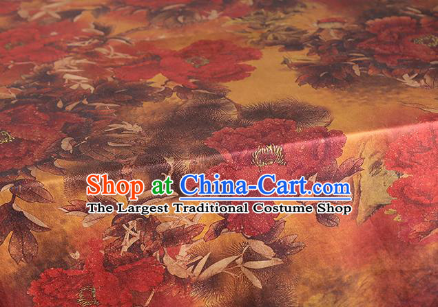 Chinese Cheongsam Silk Drapery Traditional Gambiered Guangdong Gauze Cloth Classical Peony Pattern Orange Brocade Fabric