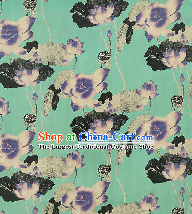 Chinese Classical Lotus Pattern Green Brocade Fabric Cheongsam Gambiered Guangdong Gauze Cloth Traditional Silk Drapery