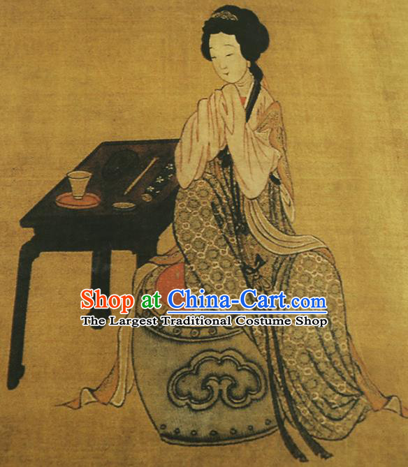 Chinese Traditional Silk Drapery Classical Beauty Pattern Brocade Fabric Cheongsam Yellow Gambiered Guangdong Gauze Cloth