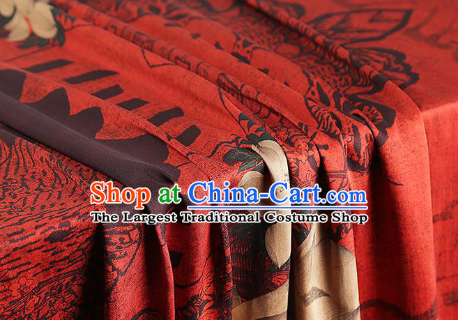 Chinese Traditional Brocade Drapery Classical Lotus Pattern Silk Fabric Cheongsam Red Gambiered Guangdong Gauze