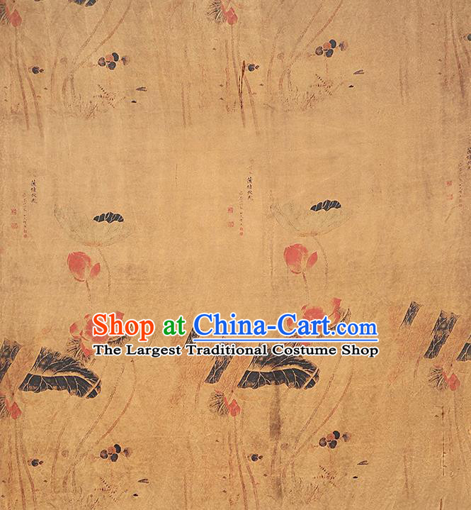 Chinese Cheongsam Ginger Gambiered Guangdong Gauze Traditional Brocade Drapery Classical Lotus Pattern Silk Fabric