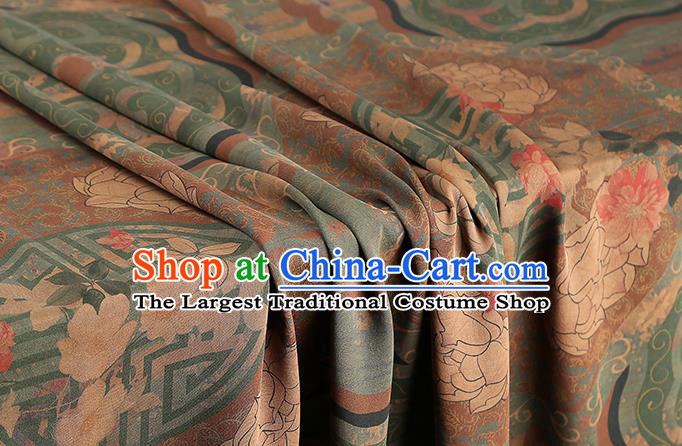 Chinese Classical Lotus Pattern Brown Brocade Drapery Cheongsam Silk Fabric Traditional Gambiered Guangdong Gauze