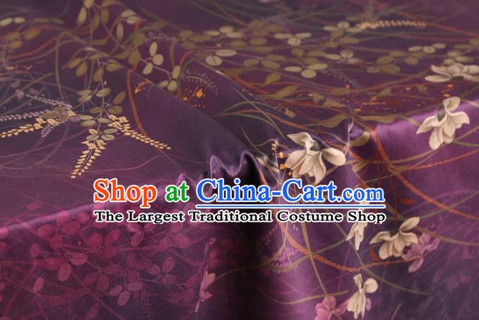 Chinese Traditional Gambiered Guangdong Gauze Classical Campanula Pattern Brocade Drapery Cheongsam Purple Silk Fabric