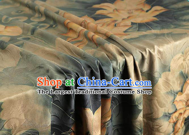 Chinese Classical Lotus Pattern Silk Drapery Traditional Cheongsam Gambiered Guangdong Gauze Blue Brocade Fabric