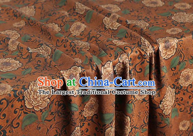 Chinese Traditional Cheongsam Brocade Fabric Orange Silk Drapery Classical Roses Pattern Gambiered Guangdong Gauze