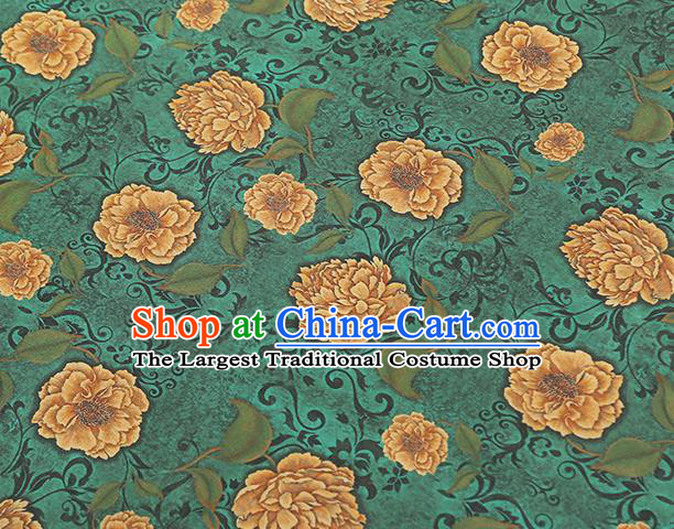 Chinese Classical Roses Pattern Gambiered Guangdong Gauze Traditional Cheongsam Brocade Fabric Green Silk Drapery